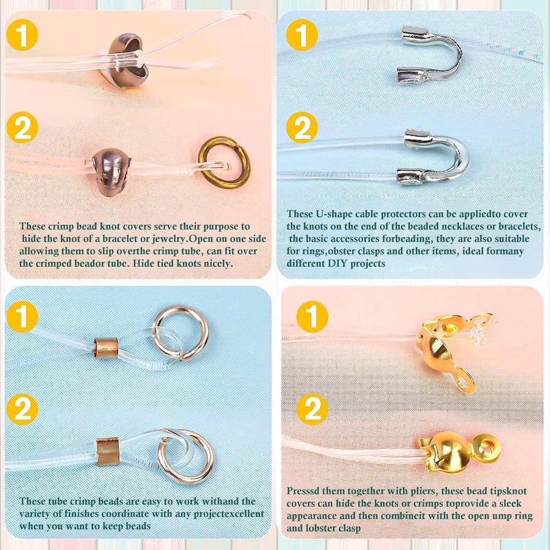 Acejoz 2160 Pieces Crimp Beads Kit for Jewelry Making, Knot Covers, Crimp Bead Covers, Crimp Tubes, Jump Rings and Wire Guardians with Crimping Pliers, Elastic String for Bracelets Necklaces Making - Image 5